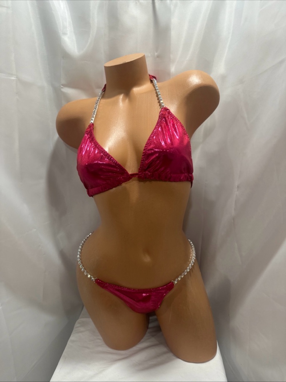NOC competition bikini Suit metallic pink handmade 34C cup small bottom
